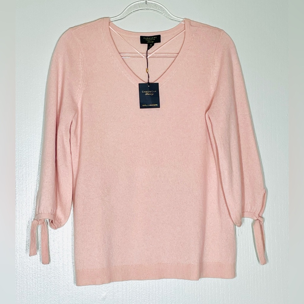 Cashmere Charter Club Luxury Blush Pink Womens Blouse 3/4 sleeves Size M NWT